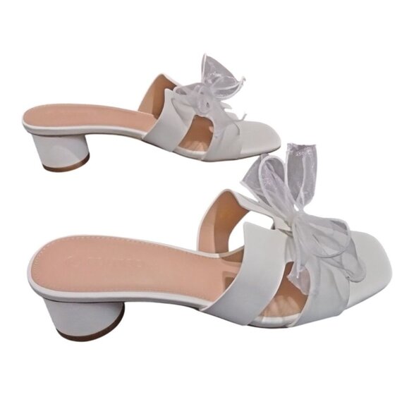 Coutgo Sandals Size 7.5 White Bow Block Heel Chic & Stylish Footwear Womens - Picture 6 of 9